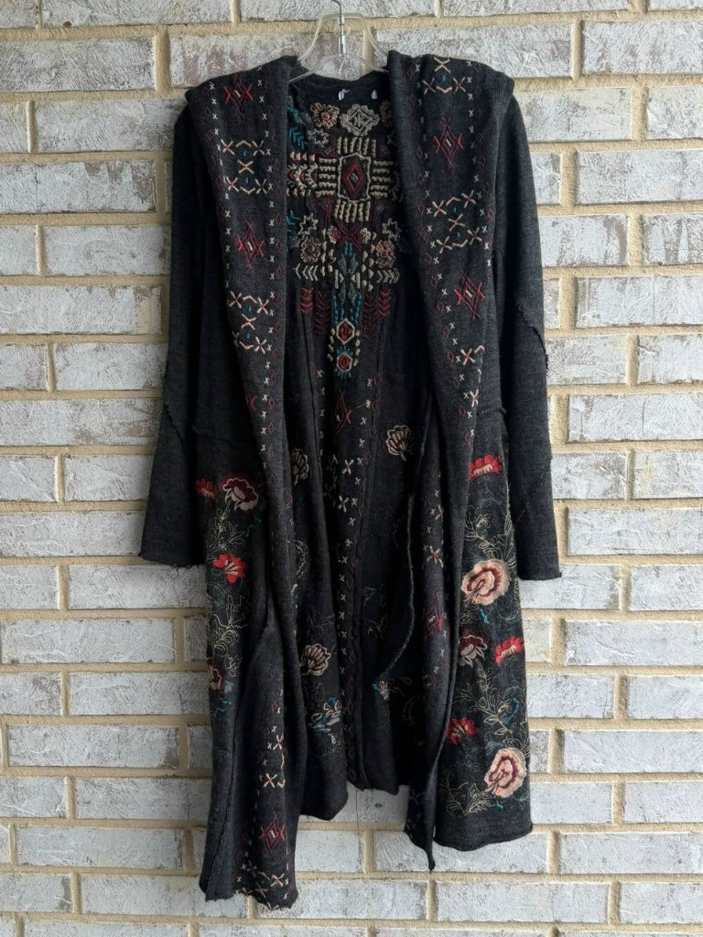 Caite Long Sleeve Embroidered Wool Blend Open Front Cardigan Sweater Size M ?